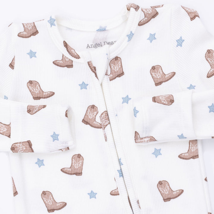 Angel Dear Mini Cowboy Boots 2 Way Zipper Footie Off White