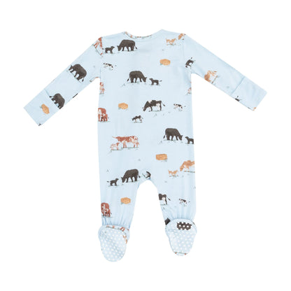 2 Way Zipper Footie - Cow Families Blue