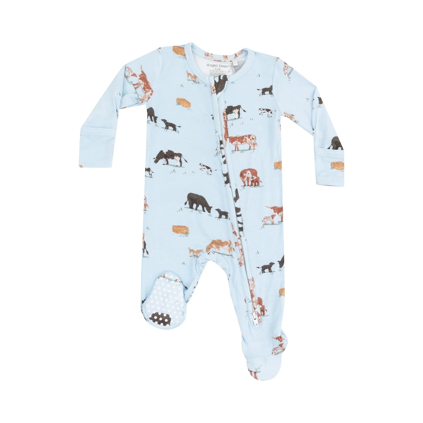 2 Way Zipper Footie - Cow Families Blue