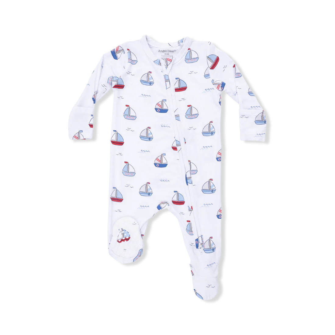 Baby boy light blue bamboo 2-way zipper footie with bubbly sailboat print