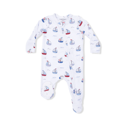 Baby boy light blue bamboo 2-way zipper footie with bubbly sailboat print