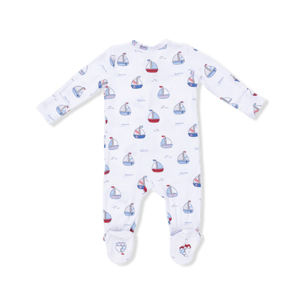 Bubbly Sailboats Blue Bamboo 2-Way Zipper Footie | Angel Dear