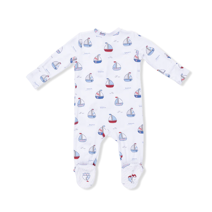 Bubbly Sailboats Blue Bamboo 2-Way Zipper Footie | Angel Dear