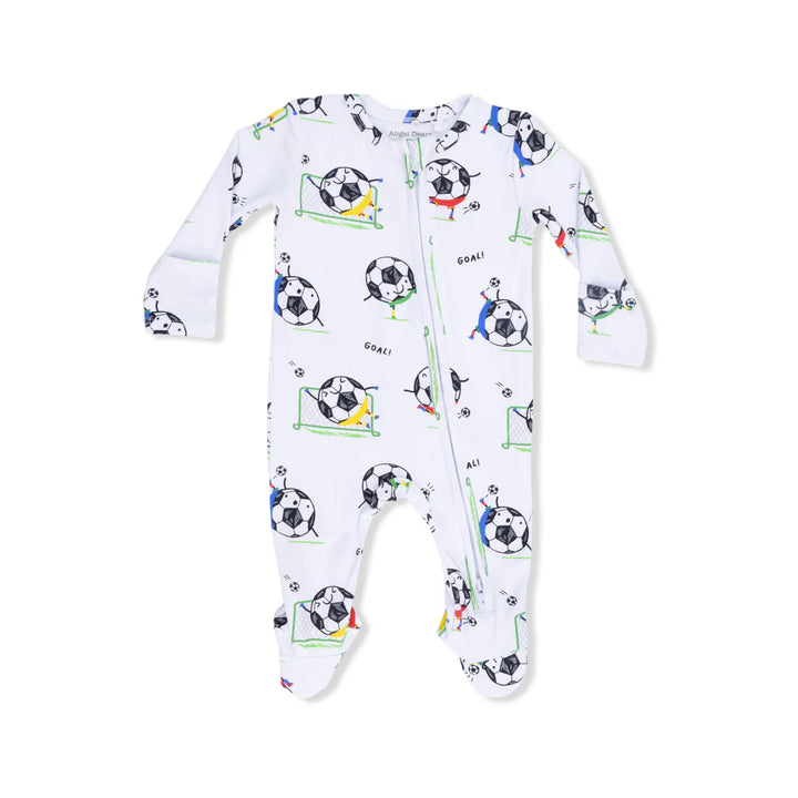 Soccer Balls Bamboo 2-Way Zipper Footie - Blue | Angel Dear