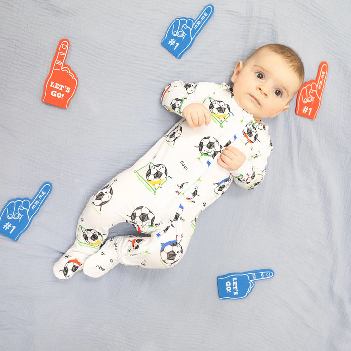 Soccer Balls Bamboo 2-Way Zipper Footie - Blue | Angel Dear