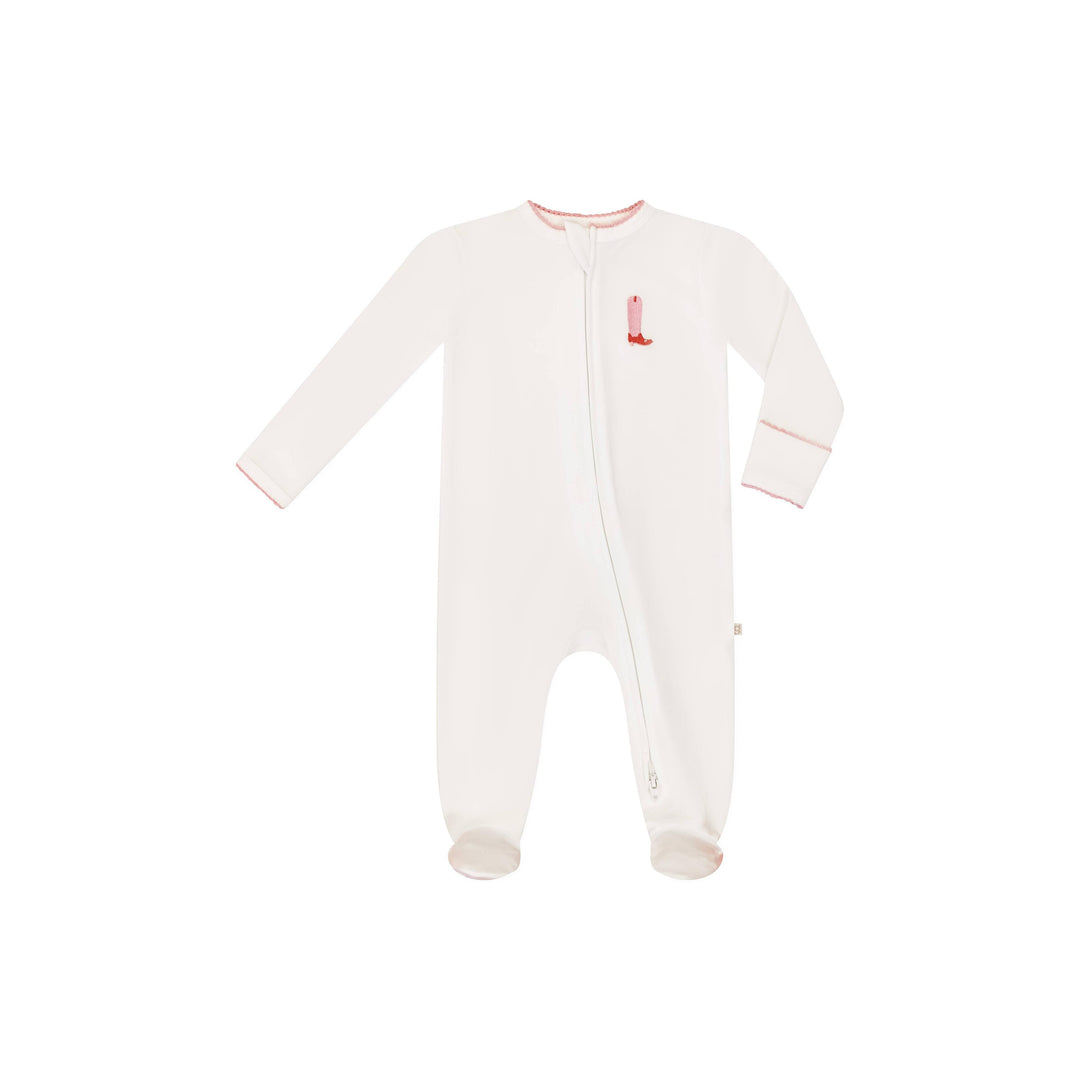 Pip Embroidered Zip Romper -Pink Boot