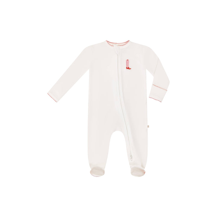 Pip Embroidered Zip Romper -Pink Boot