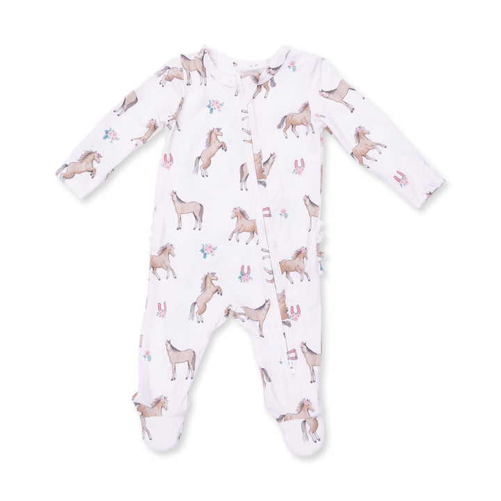 Angel Dear I Love Horses 2 Way Ruffle Back Zipper Footie Pink