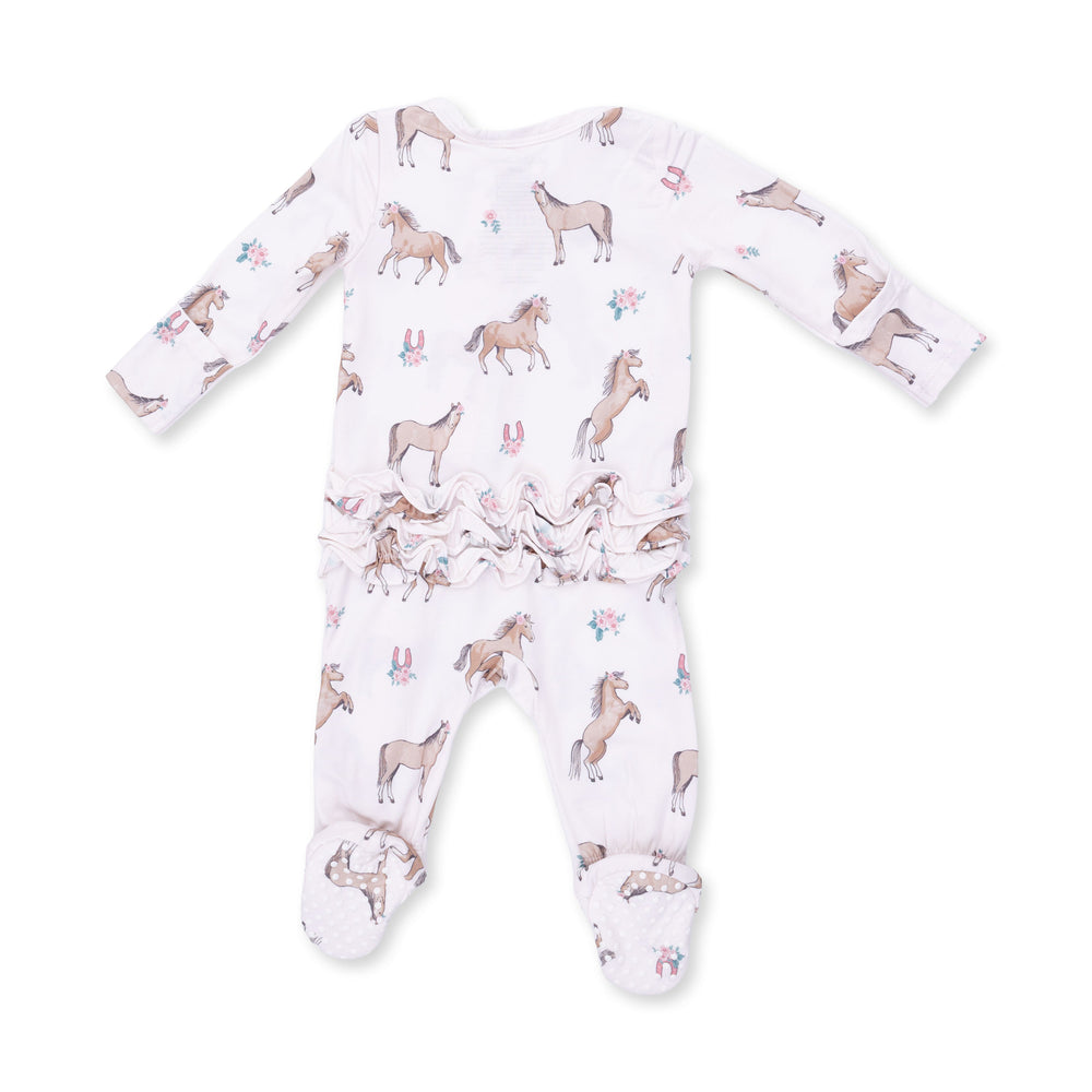 Angel Dear I Love Horses 2 Way Ruffle Back Zipper Footie Pink