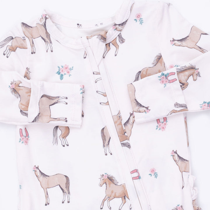 Angel Dear I Love Horses 2 Way Ruffle Back Zipper Footie Pink