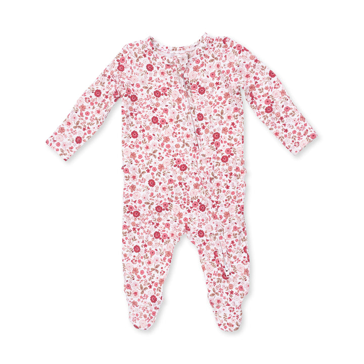 Angel Dear Serene Floral 2 Way Ruffle Back Zipper Footie Ivory &amp; Rose