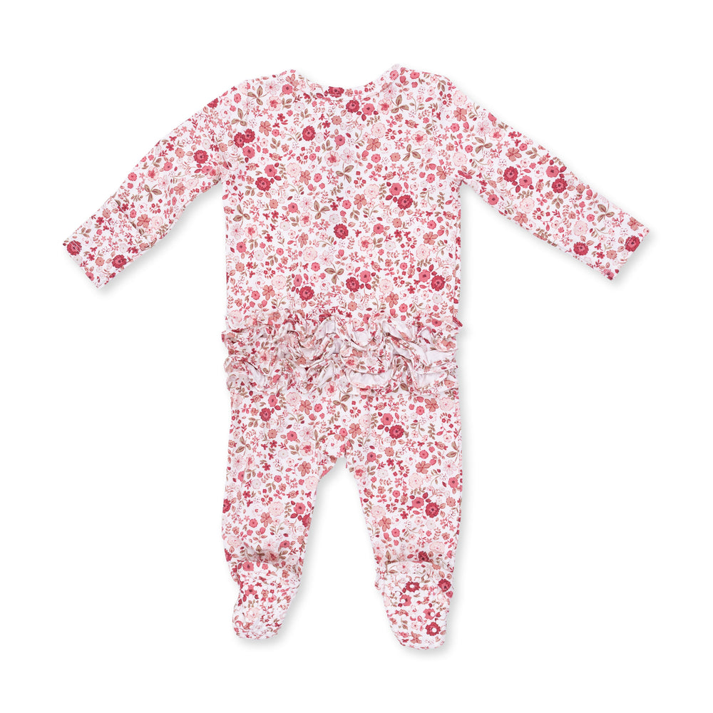 Angel Dear Serene Floral 2 Way Ruffle Back Zipper Footie Ivory & Rose