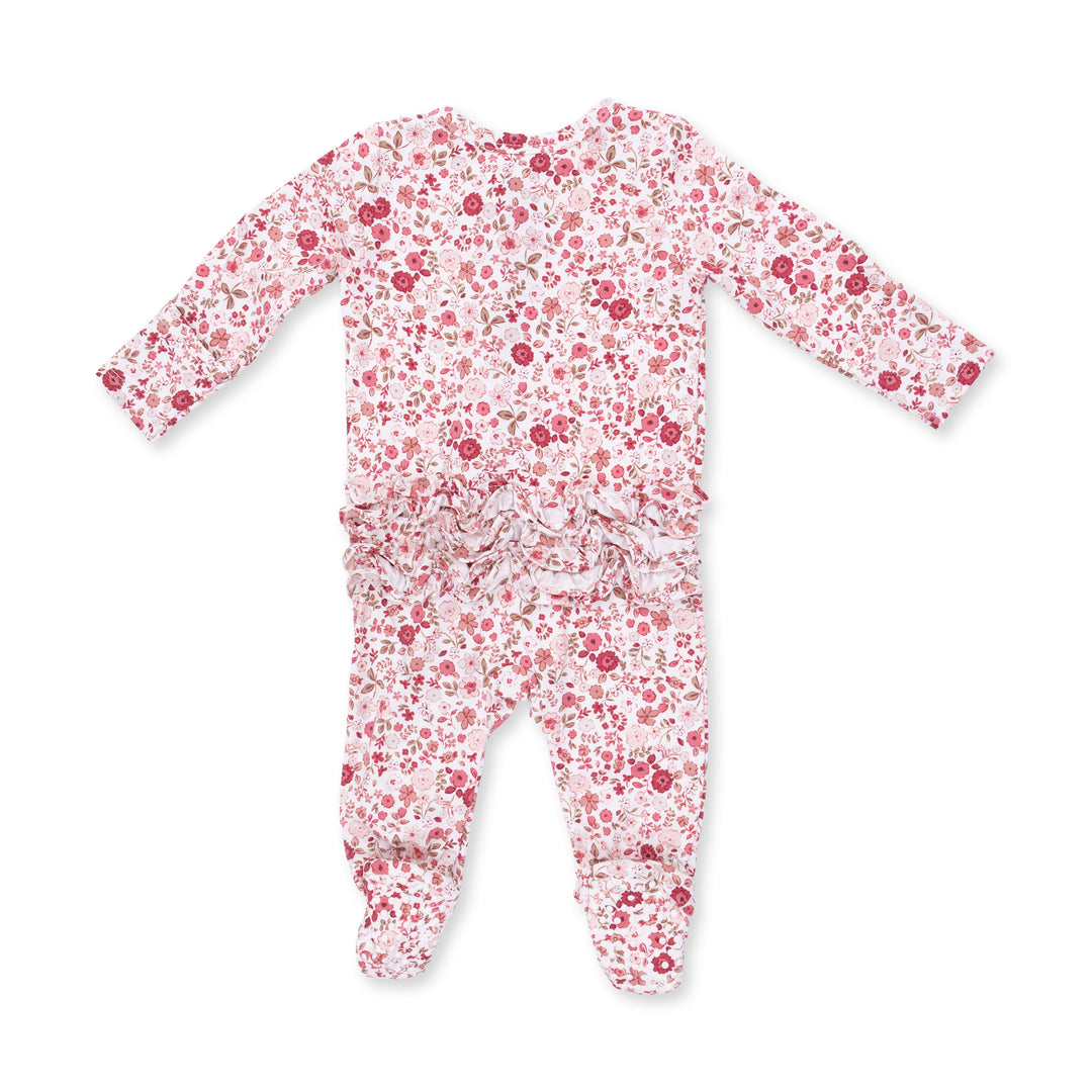 Angel Dear Serene Floral 2 Way Ruffle Back Zipper Footie Ivory &amp; Rose