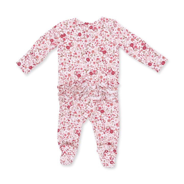 Angel Dear Serene Floral 2 Way Ruffle Back Zipper Footie Ivory &amp; Rose