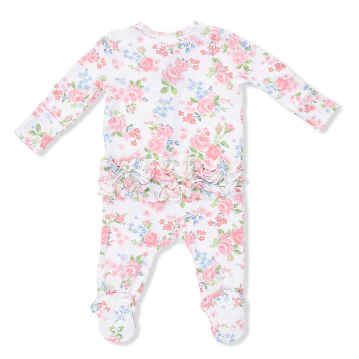 Cute Little Roses Bamboo 2-Way Ruffle Back Zipper Footie | Angel Dear