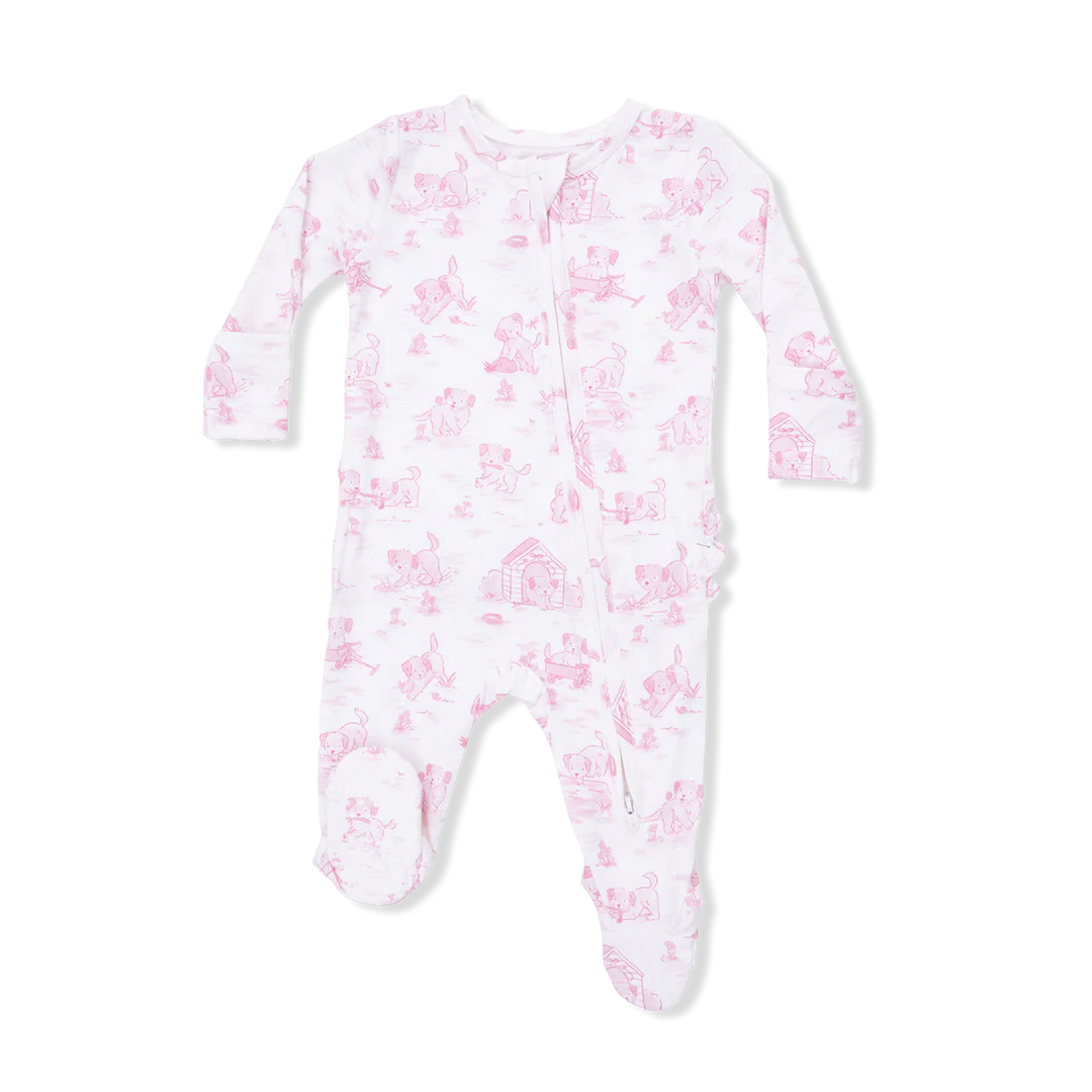Baby girl bamboo 2-way zipper footie with ruffle back detail
