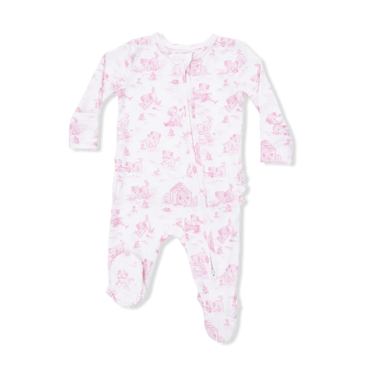 Baby girl bamboo 2-way zipper footie with ruffle back detail