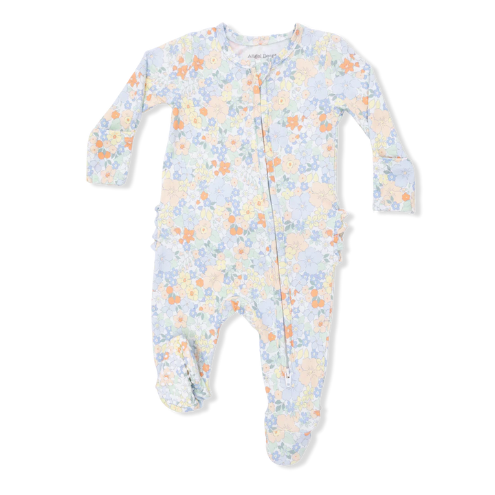 Georgia Floral Bamboo 2-Way Ruffle Back Zipper Footie | Angel Dear