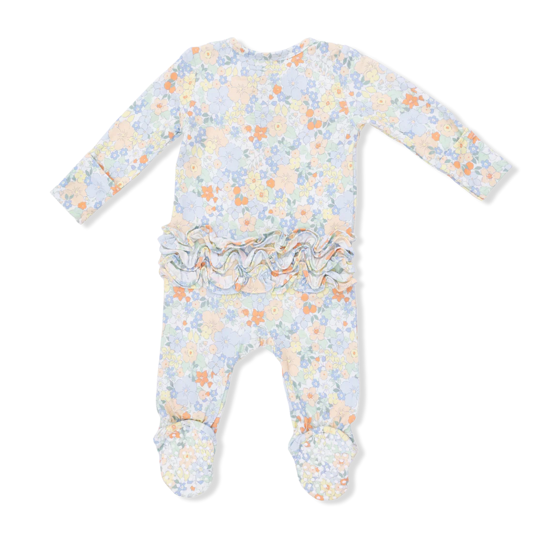 Georgia Floral Bamboo 2-Way Ruffle Back Zipper Footie | Angel Dear