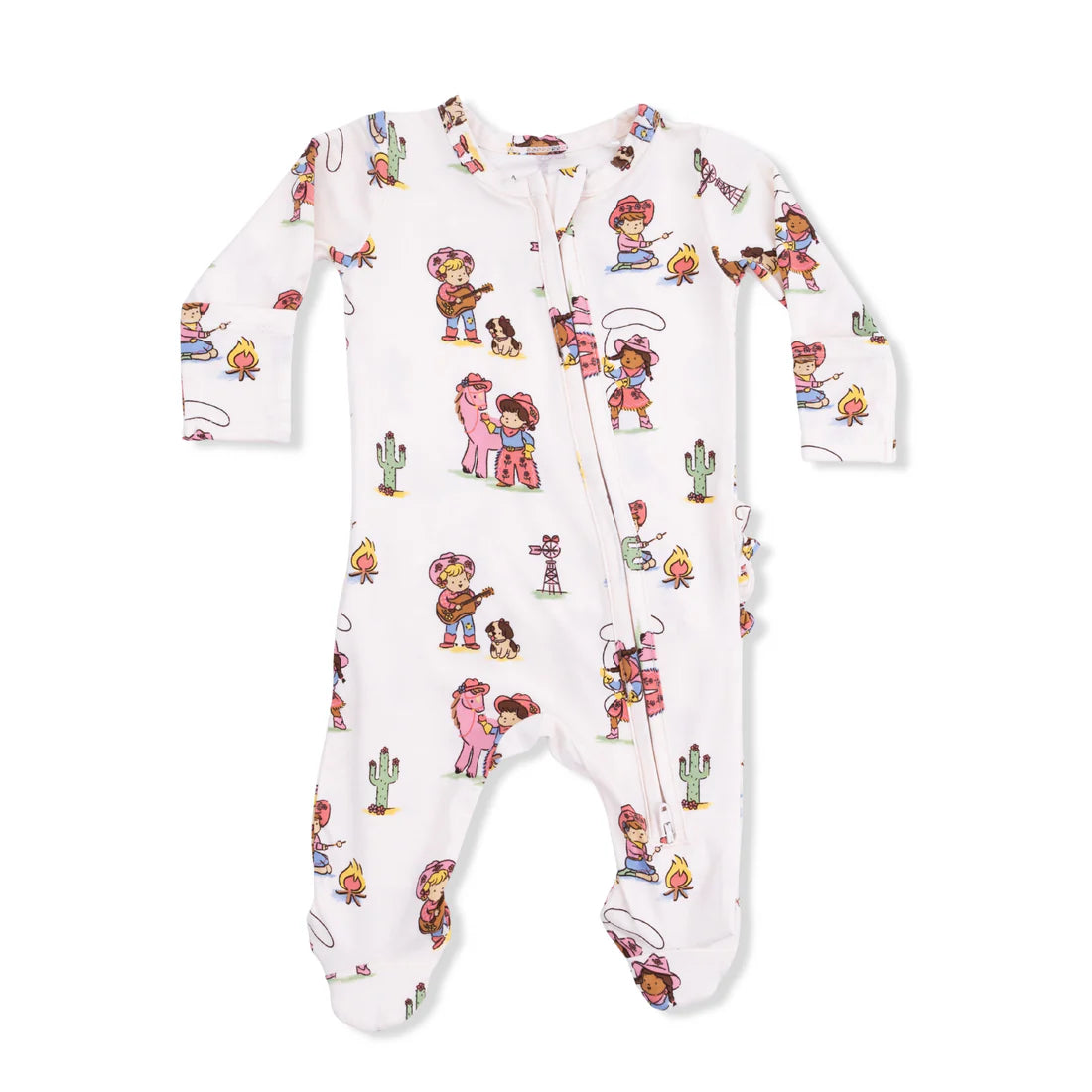 Vintage Cowgirls Bamboo 2-Way Ruffle Back Zipper Footie | Angel Dear