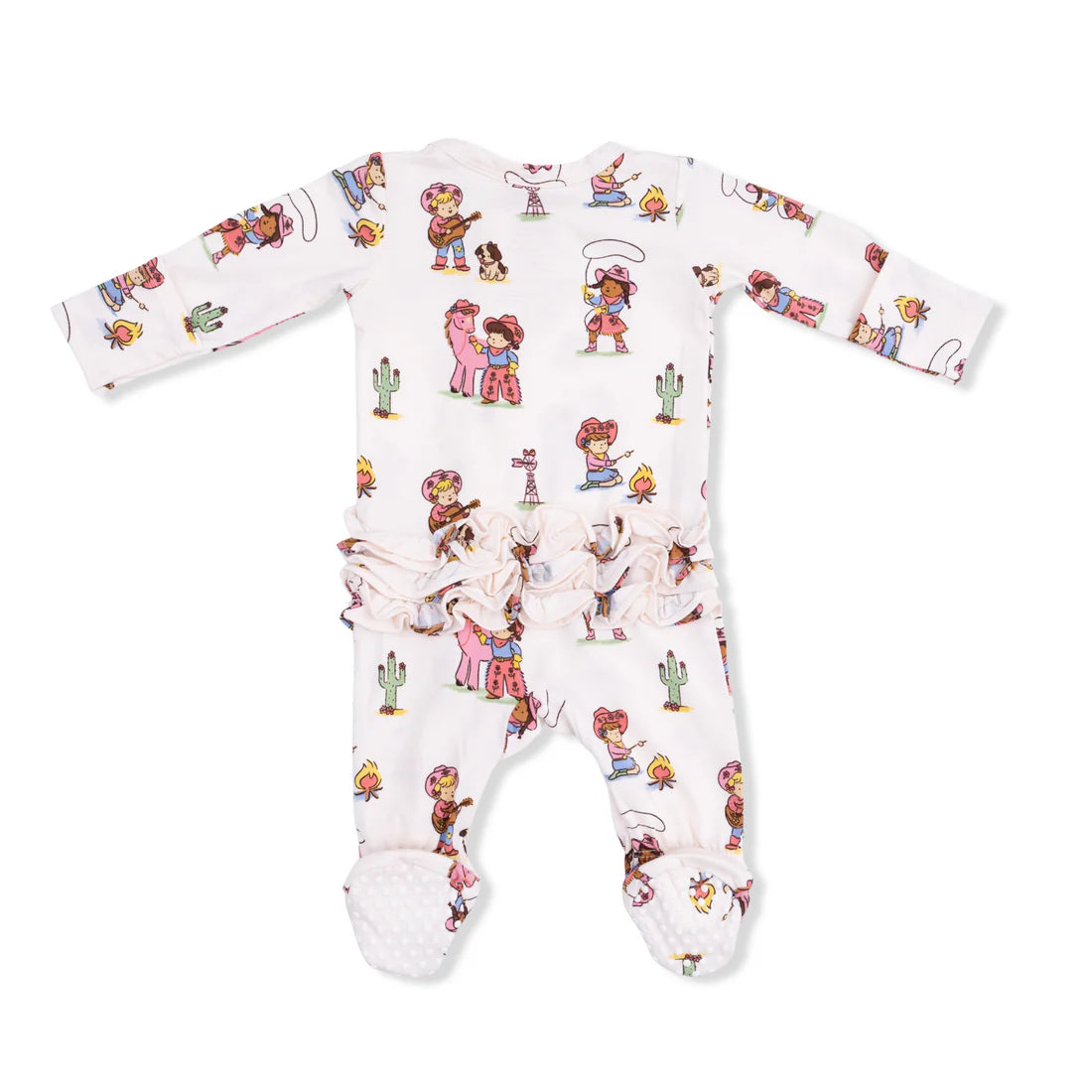 Vintage Cowgirls Bamboo 2-Way Ruffle Back Zipper Footie | Angel Dear