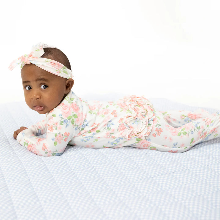 Cute Little Roses Bamboo 2-Way Ruffle Back Zipper Footie | Angel Dear