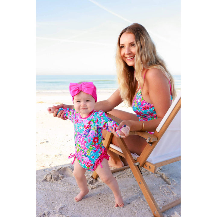 Long Sleeve Rash Guard With Ruffle Bottom | Petal Splash