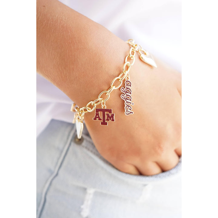 Texas A&amp;M Aggies Enamel Icons Charm Bracelet in Shiny Gold