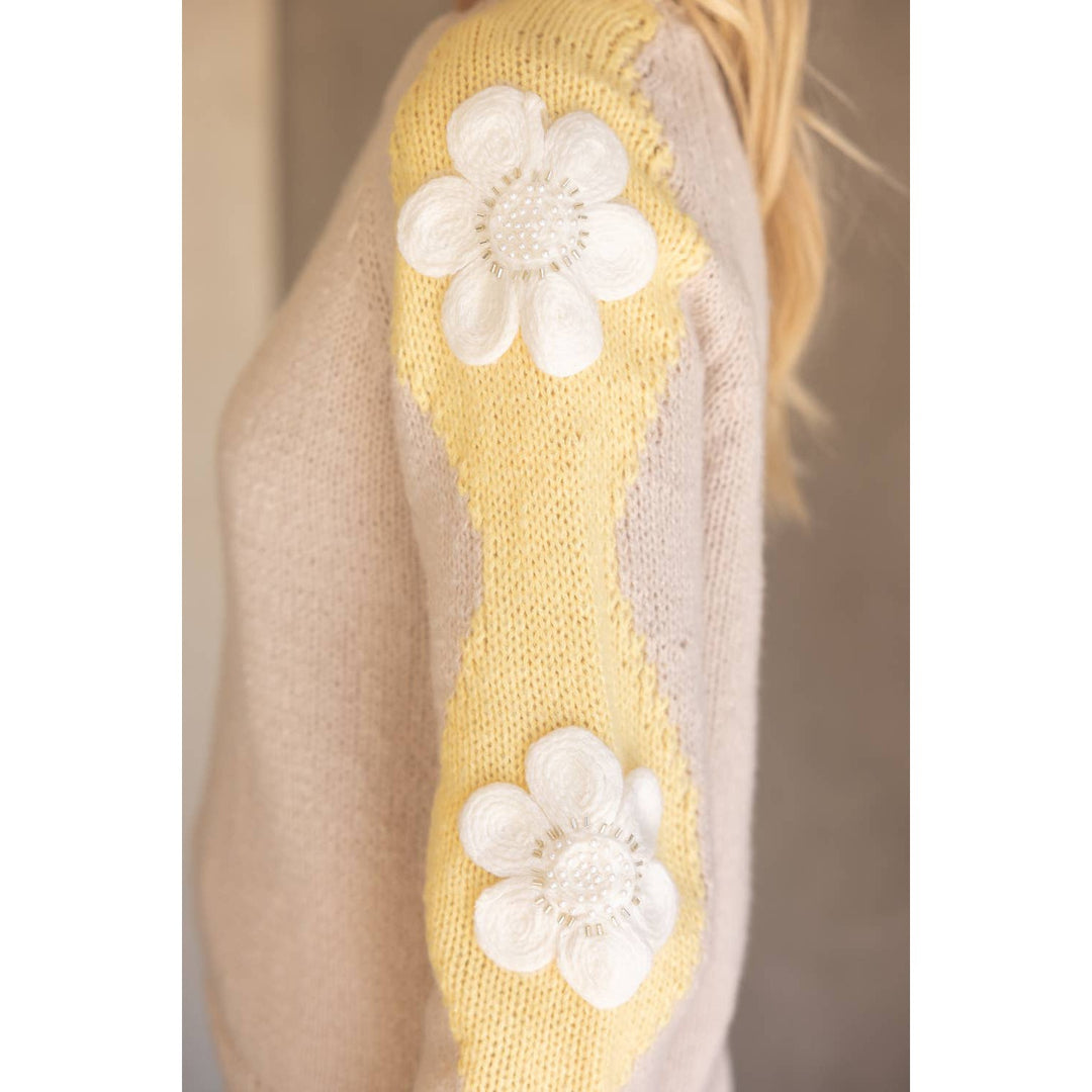 Floral Embroidered Long Sleeve Knit Sweater