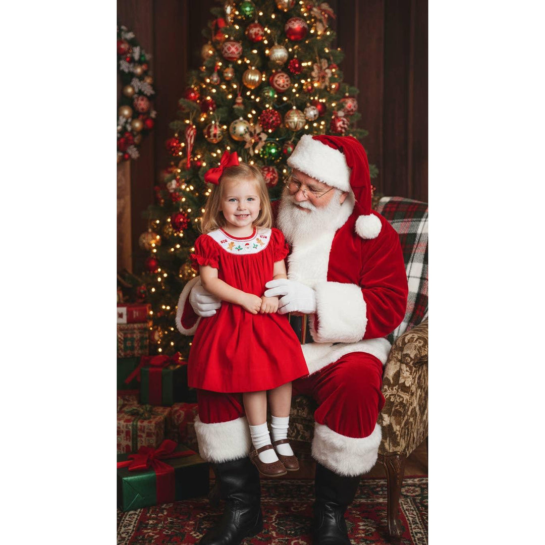 Red Velvet Christmas Smocked Bishop Dress