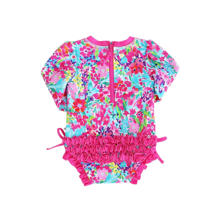 Long Sleeve Rash Guard With Ruffle Bottom | Petal Splash