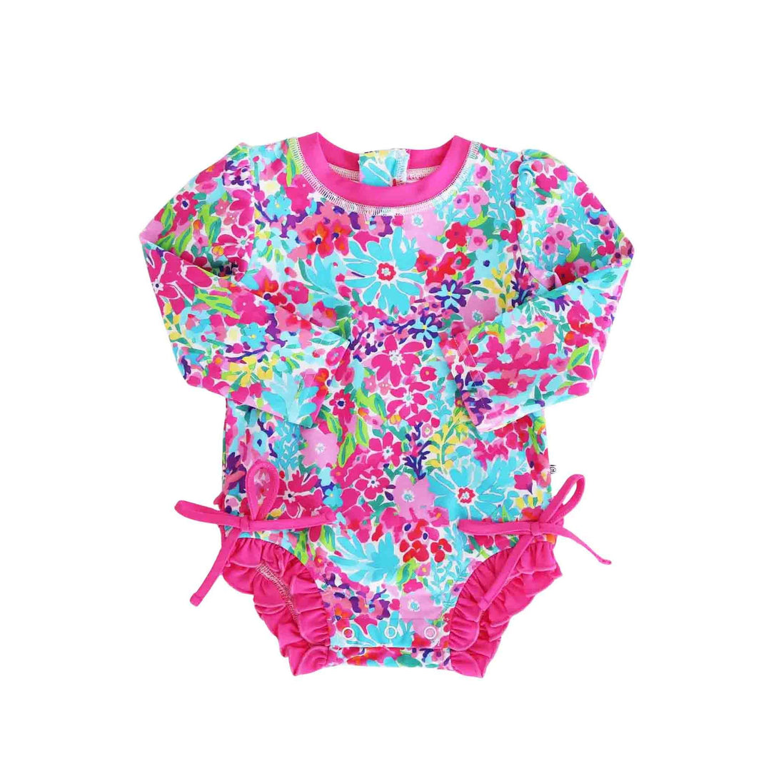 Long Sleeve Rash Guard With Ruffle Bottom | Petal Splash