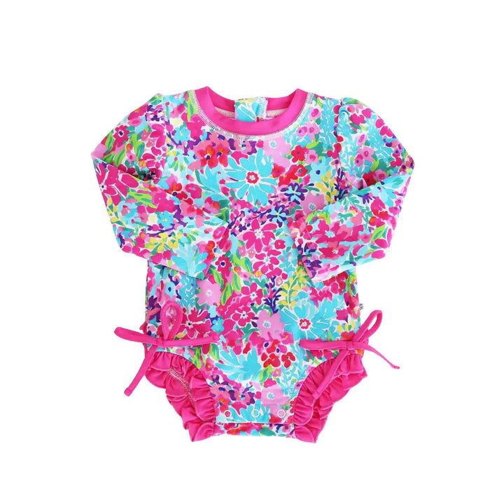 Long Sleeve Rash Guard With Ruffle Bottom | Petal Splash