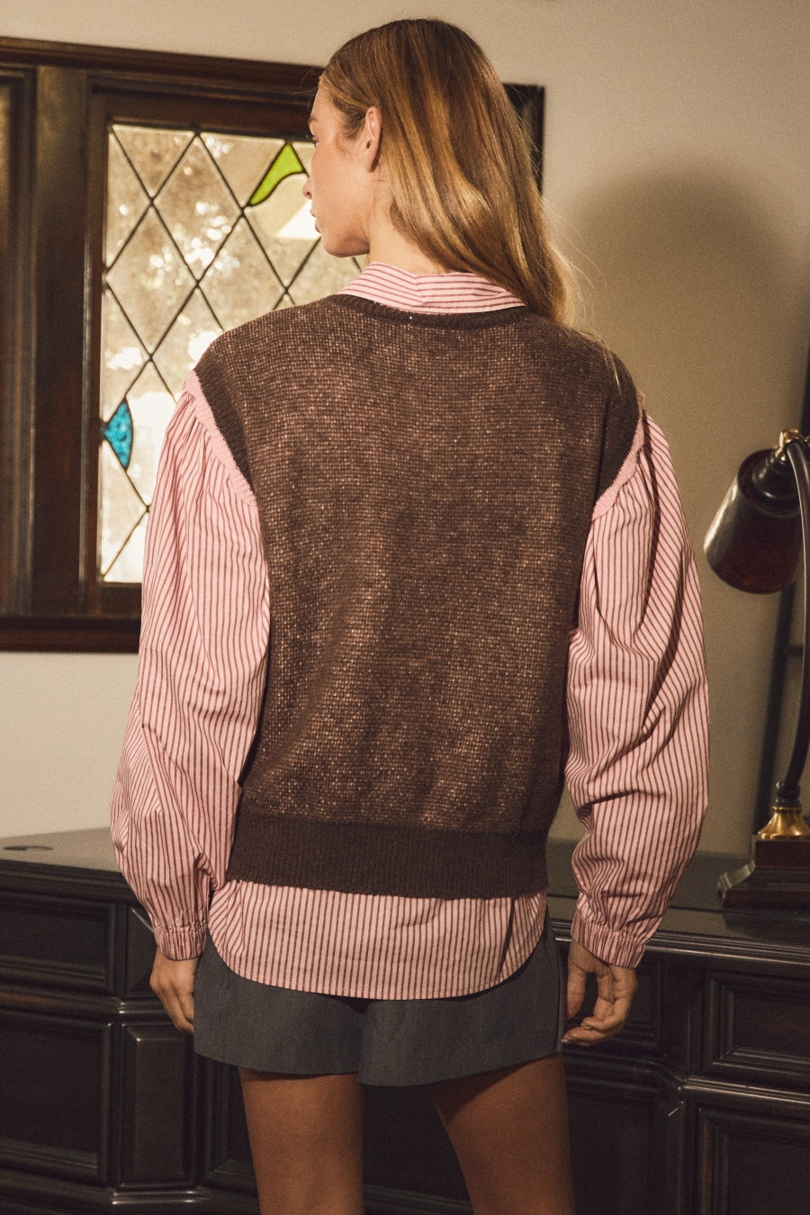 Oddi Argyle Sweater Vest - Brown Combo