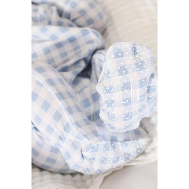 Peter Pan Collar Zipper Footie | Dusty Blue Gingham