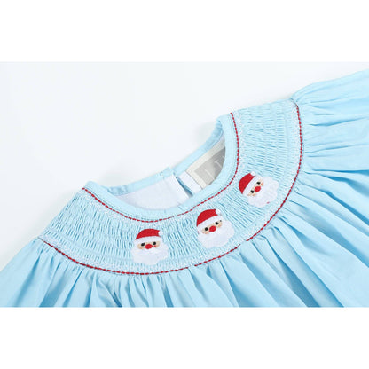 Blue Santa Smocked Bishop Dress