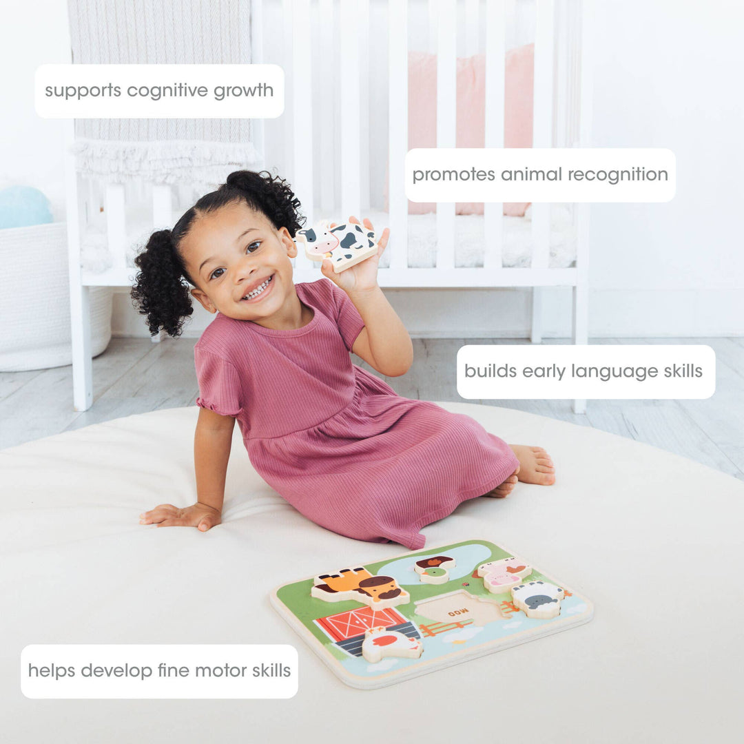 Pearhead Wooden Barn Animal Puzzle — 6-Piece Farm Sounds Learning Toy