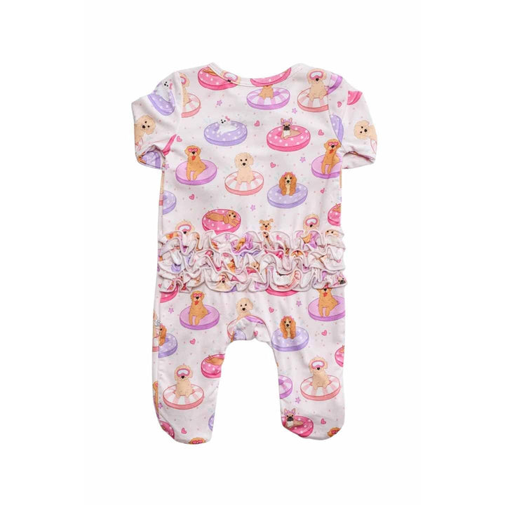 Ruffle Zipper Footie | Poolside Pups Pink