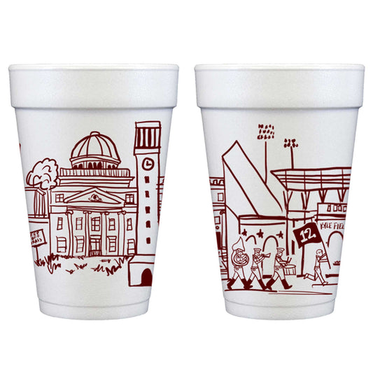 Texas A&M Aggie Skyline - College Station Foam Cups (10 Pack)