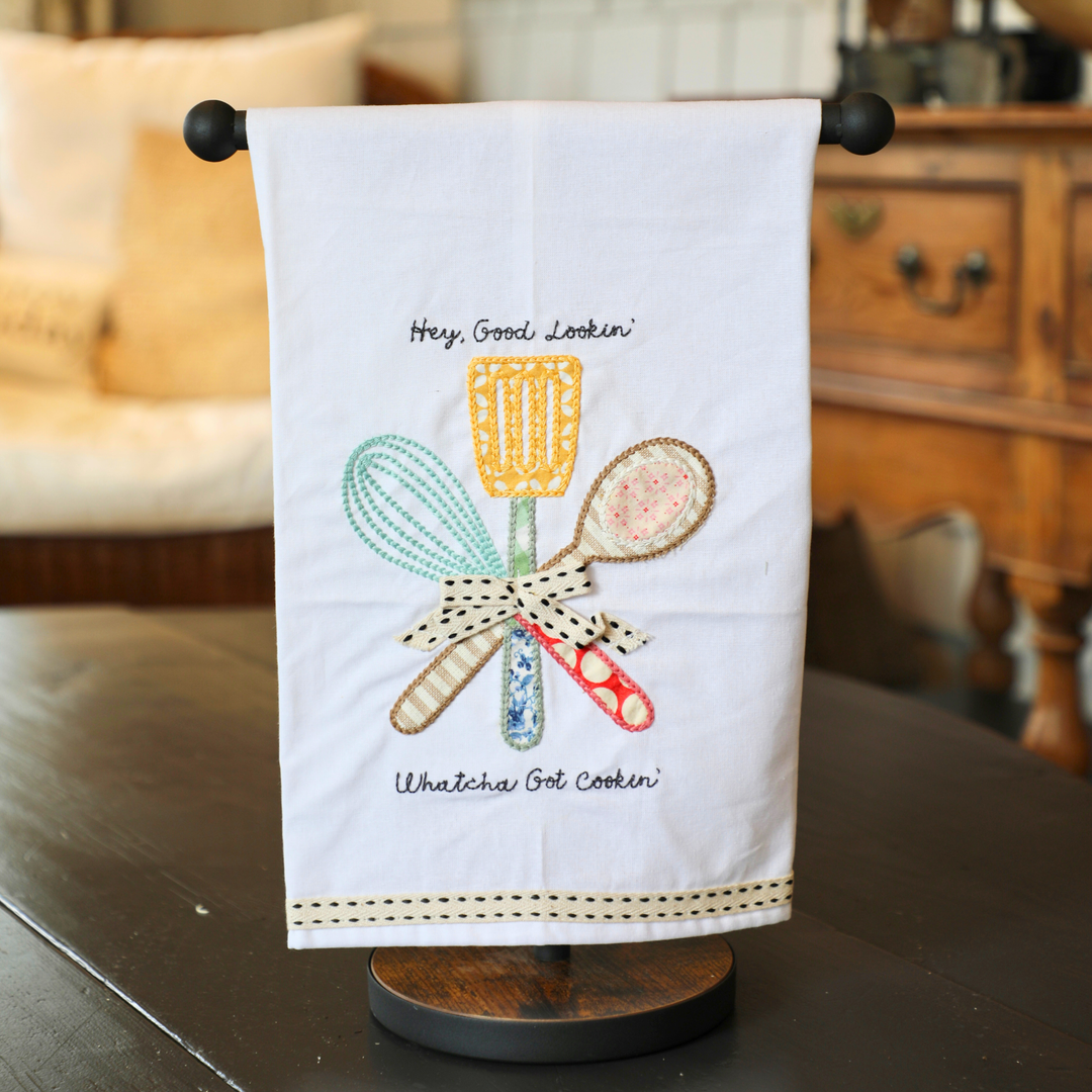 Glory Haus Whatcha Got Cookin Tea Towel — playful cooking-inspired kitchen décor.