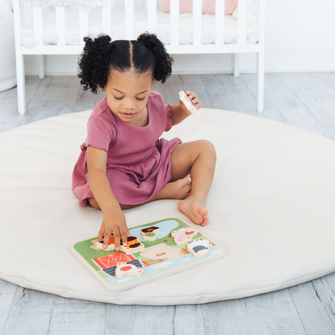 Pearhead Wooden Barn Animal Puzzle — 6-Piece Farm Sounds Learning Toy