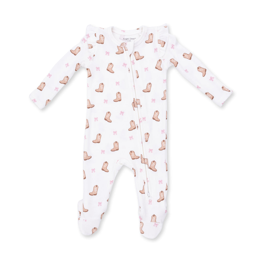 Angel Dear Mini Cowgirl Boots 2 Way Ruffle Sleeve Zipper Footie Off White