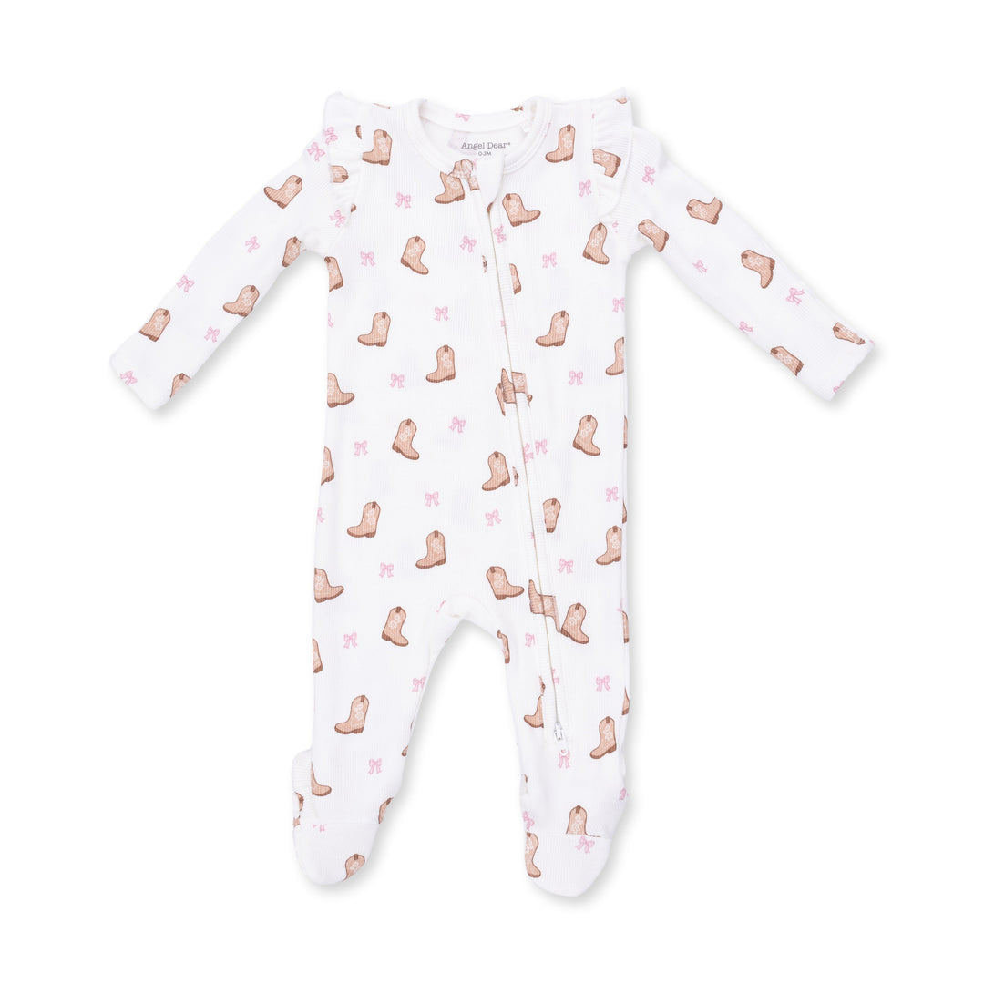 Angel Dear Mini Cowgirl Boots 2 Way Ruffle Sleeve Zipper Footie Off White