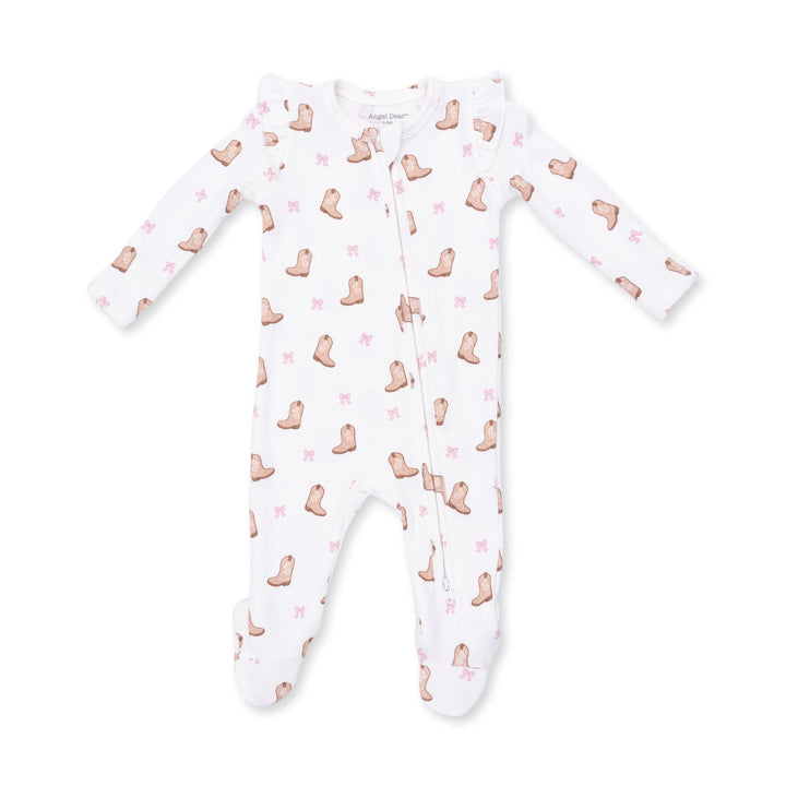 Angel Dear Mini Cowgirl Boots 2 Way Ruffle Sleeve Zipper Footie Off White
