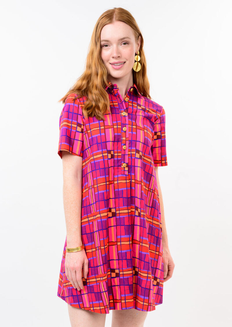 Uncle Frank Plaid Shift Dress Pink front
