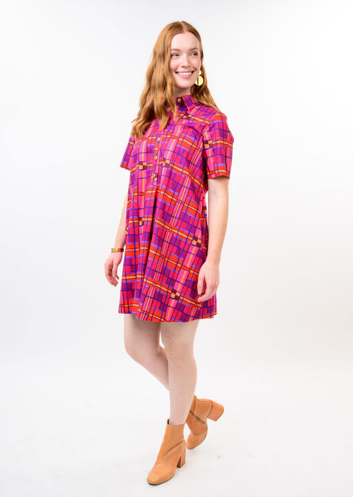 Uncle Frank Plaid Shift Dress Pink styled