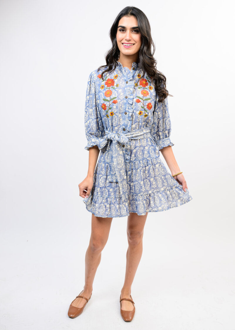 Uncle Frank Ribbon Embroidered Dress Buff styled