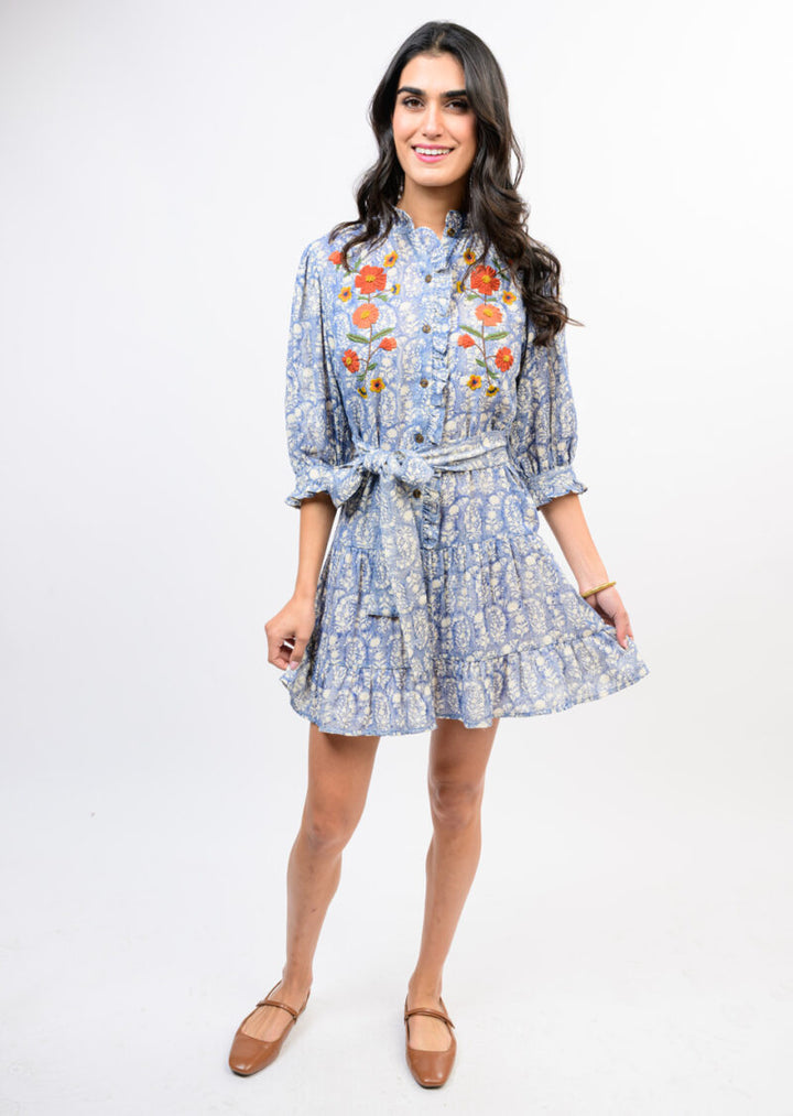 Uncle Frank Ribbon Embroidered Dress Buff styled