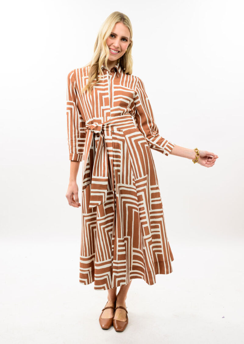Uncle Frank Graphic Midi Shirt Dress Camel front