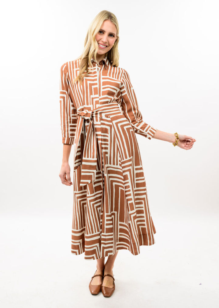 Uncle Frank Graphic Midi Shirt Dress Camel front